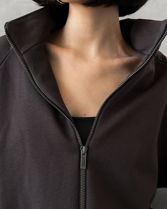Damen gekürztes Zip-Hoodie mit elastischem Saum und hochgeschnittener High-Waist-Lounge-Jogginghose aus softem French-Terry Shop Nory