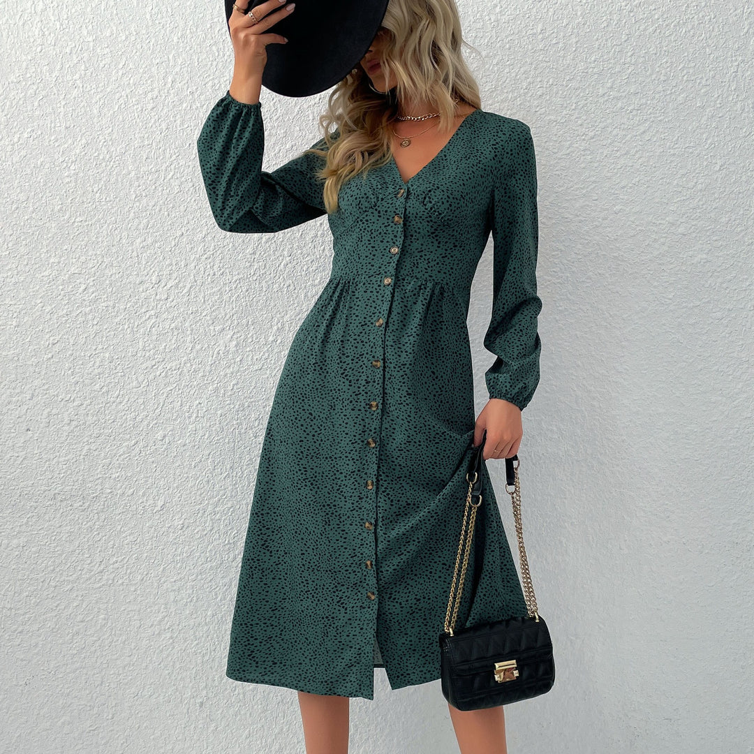 Damen V‑Ausschnitt Midikleid mit Knopfleiste, taillierter Schnitt und Ballonärmeln Shop Nory