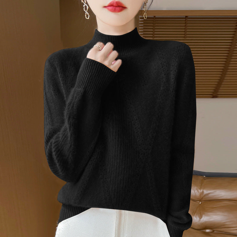 Damen Leichter Mockneck-Feinstrickpullover mit Ajour-Chevron und kaschmirweichem Finish Shop Nory