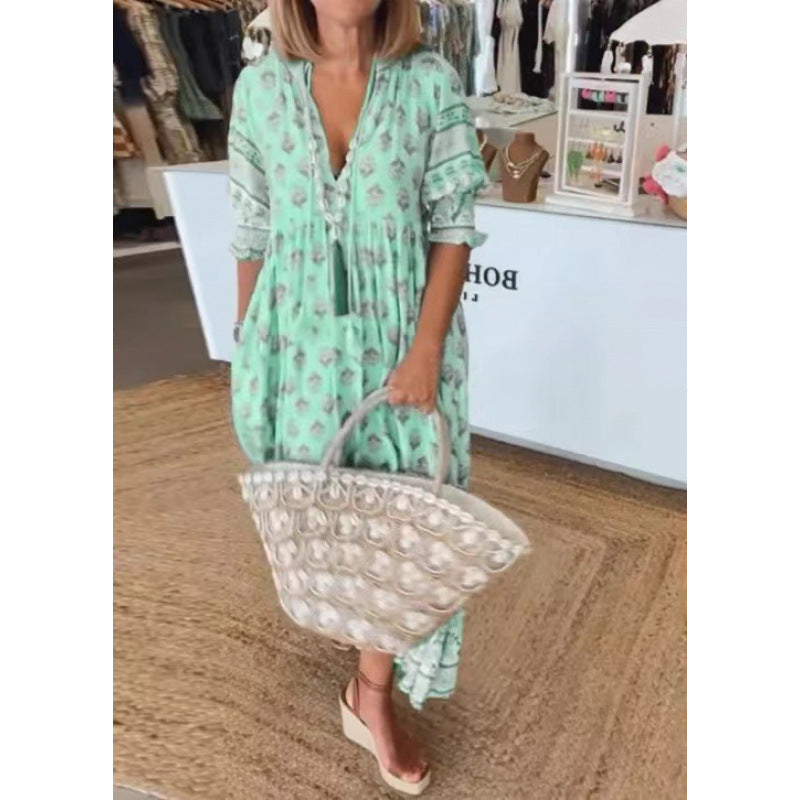 Damen Boho-Stil Kleid mit geflochtener Schnürung und handgefertigten Details