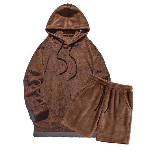 Herren Kuscheliges Hoodie-Shorts-Set