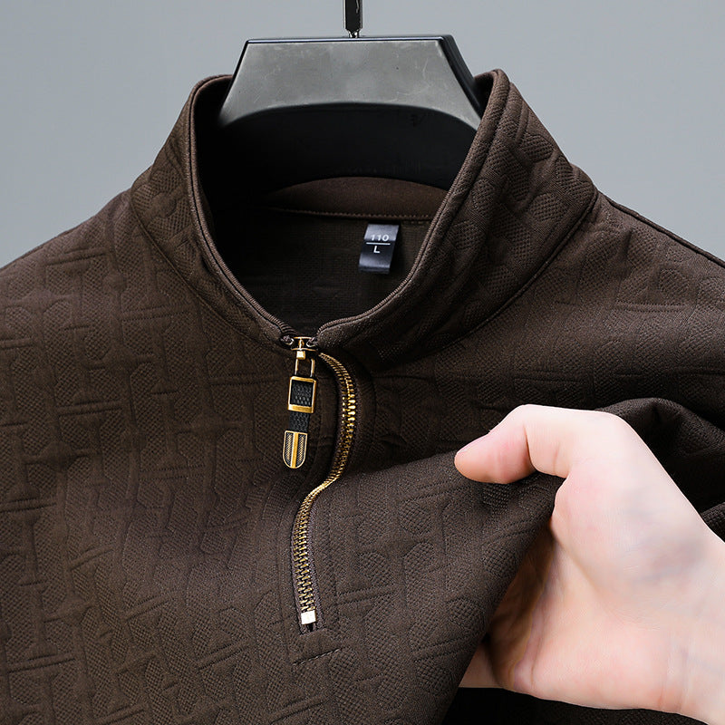 Herren Struktur-Jacquard Troyer mit kurzem Reißverschluss und Stehkragen Shop Nory