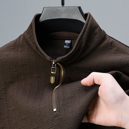 Herren Struktur-Jacquard Troyer mit kurzem Reißverschluss und Stehkragen Shop Nory
