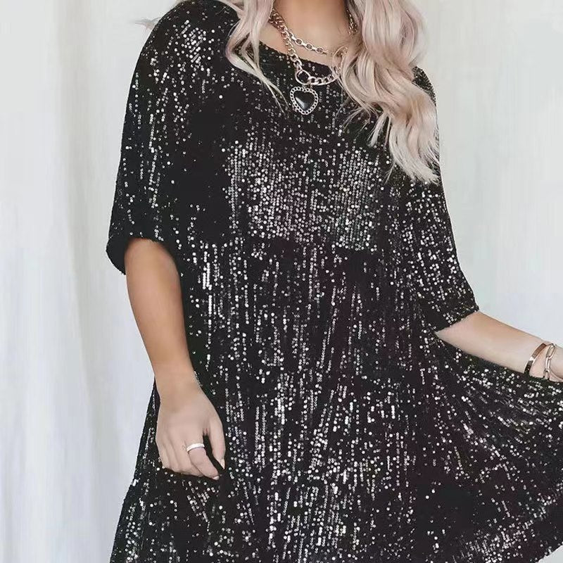 Damen funkelndes Mini-Kleid mit Pailletten und weitem Schnitt