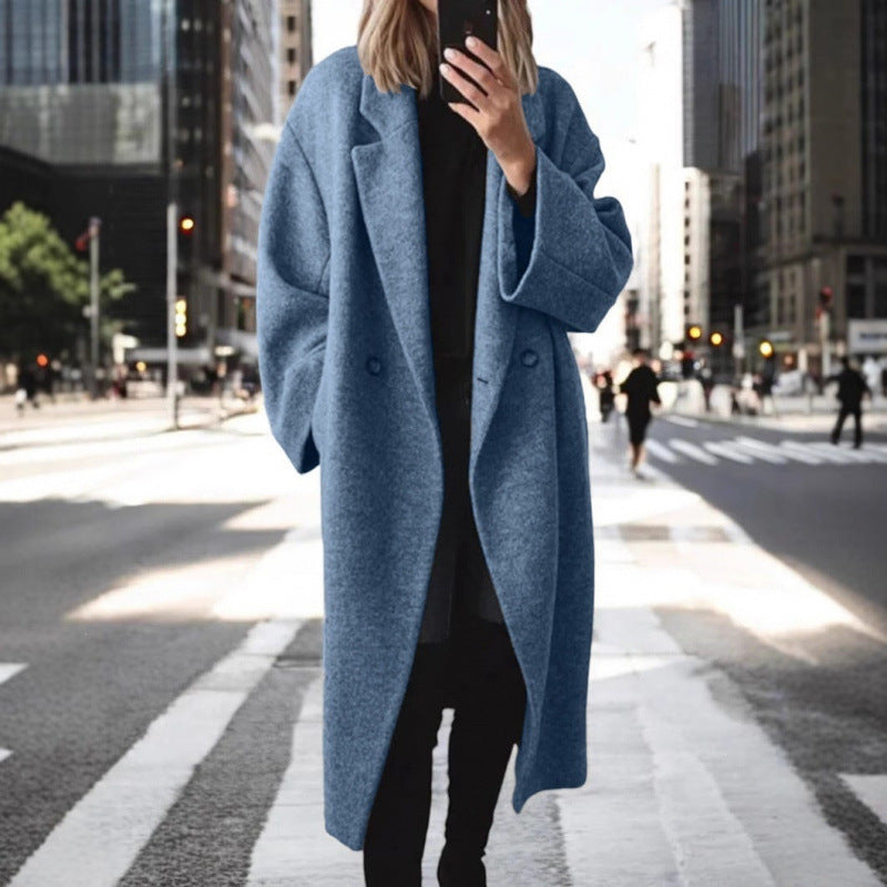 Damen Oversize Wollmix-Mantel mit doppelreihiger Knopfleiste, weitem Reverskragen und Eingrifftaschen Shop Nory