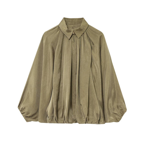 Damen Oversize-Hemdbluse mit Reißverschluss, Kräuselung und Ballonärmeln Shop Nory