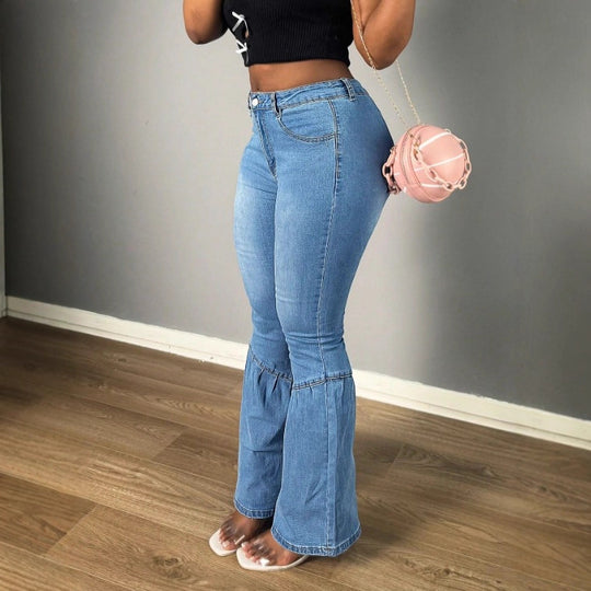 Damen Hochtaillierte Denim-Jeans mit stufenweisem Volant‑Flare und sculptendem Schnitt Shop Nory