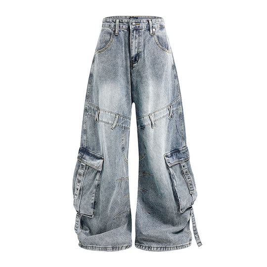 Damen weite Denim-Cargo-Culottehose mit hoher Taille und Multifunktionstaschen Shop Nory