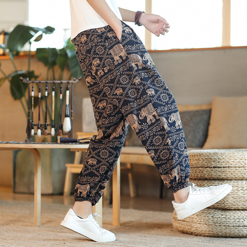 Herren Weite Haremshose im Boho-Print mit elastischem Tunnelzug und gekräuseltem Knöchelbund Shop Nory