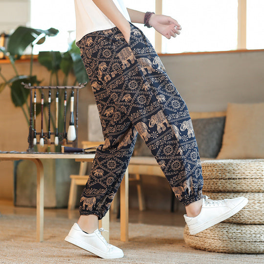 Herren Weite Haremshose im Boho-Print mit elastischem Tunnelzug und gekräuseltem Knöchelbund Shop Nory