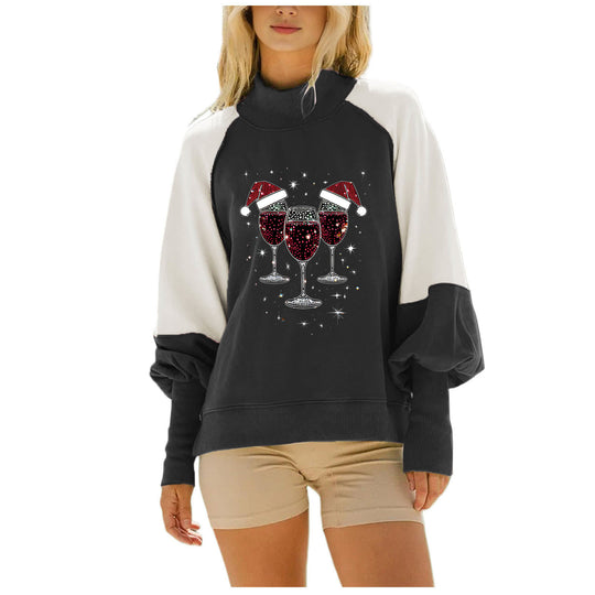 Damen nan oversized Raglan-Sweatshirt mit Stehkragen und funkelndem Weihnachts-Strassprint Shop Nory