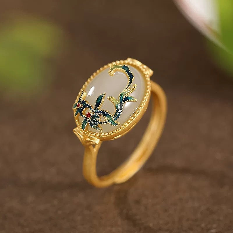 Damen Ring mit kunstvollem Blumenmuster aus goldfarbenem Metall Shop Nory