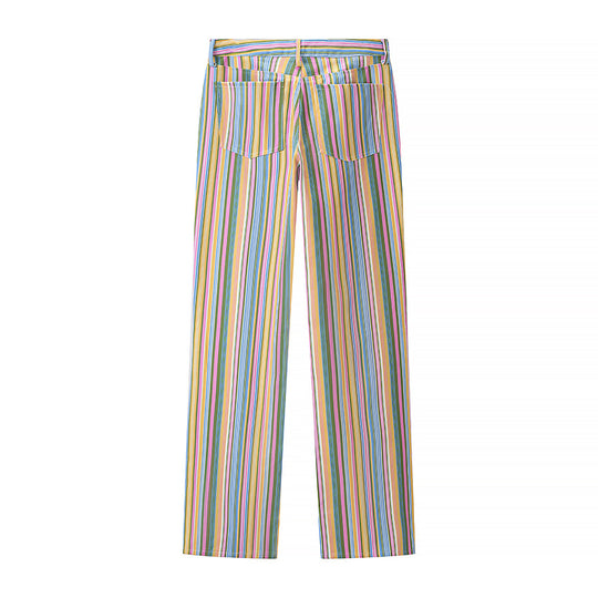 Damen Gestreifte gerade geschnittene Hose mit hoher Taille und Fünf-Taschen-Schnitt Shop Nory