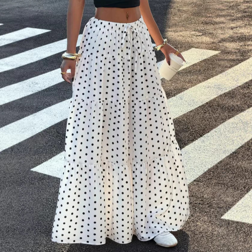 Damen Gestufter Maxirock mit elastischem Bund und Polka-Dot-Muster Shop Nory
