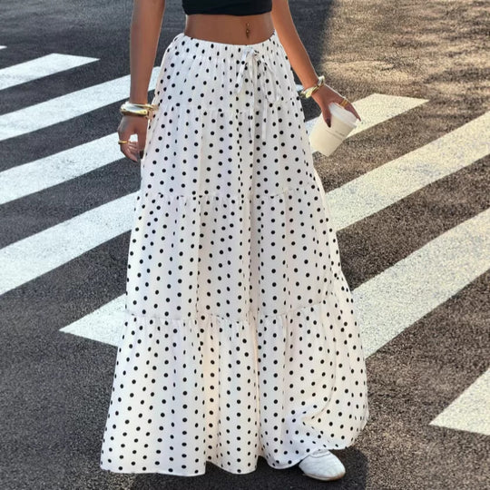 Damen Gestufter Maxirock mit elastischem Bund und Polka-Dot-Muster Shop Nory
