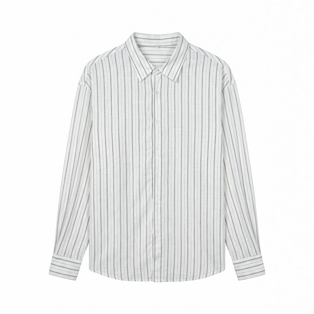 Unisex Langes Relaxed-Fit Streifenhemd mit Kentkragen und abgerundetem Saum Shop Nory