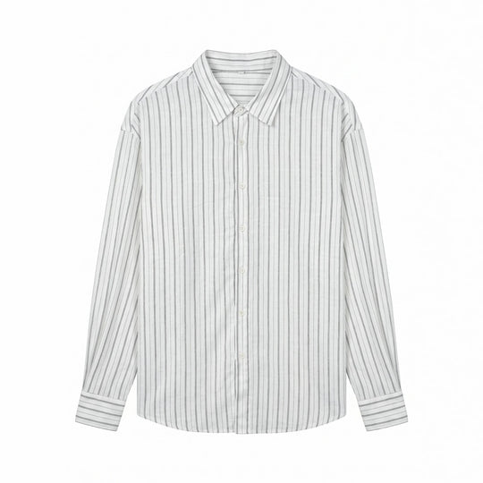 Unisex Langes Relaxed-Fit Streifenhemd mit Kentkragen und abgerundetem Saum Shop Nory