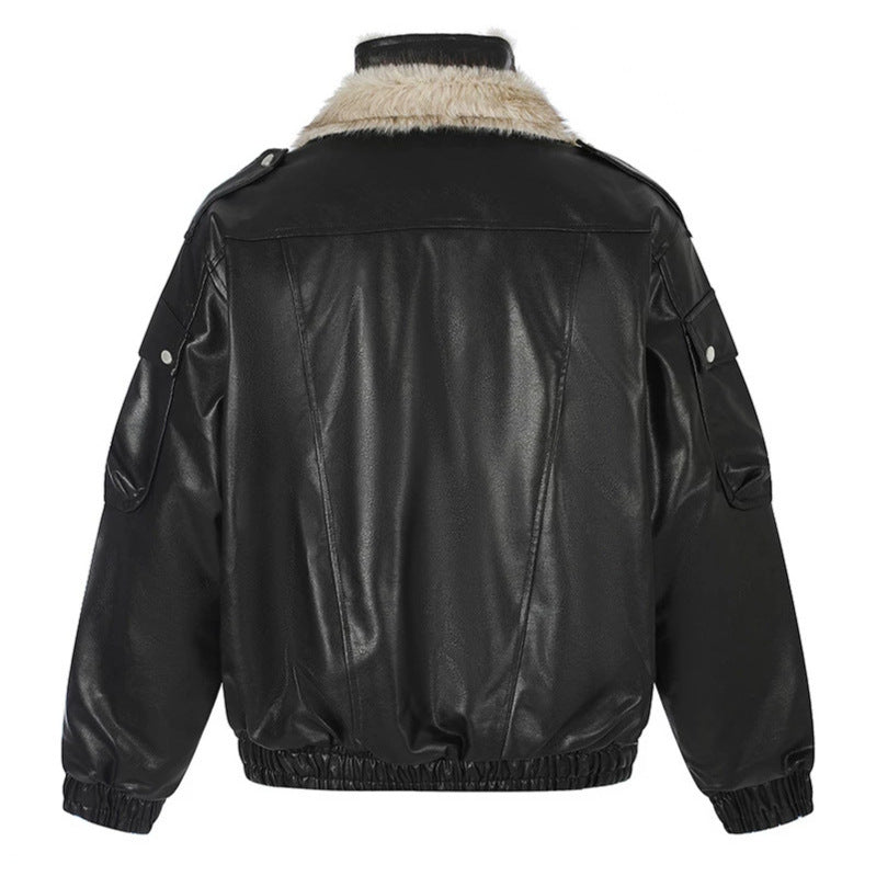 Damen Oversize Kunstleder-Fliegerjacke mit Teddyfutter und Stehkragen Shop Nory