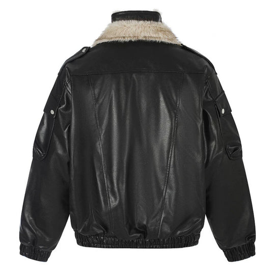 Damen Oversize Kunstleder-Fliegerjacke mit Teddyfutter und Stehkragen Shop Nory