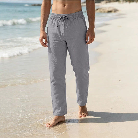 Herren Leichte Leinen-Baumwoll-Hose mit Tunnelzug, elastischem Bund und geradem Schnitt Shop Nory