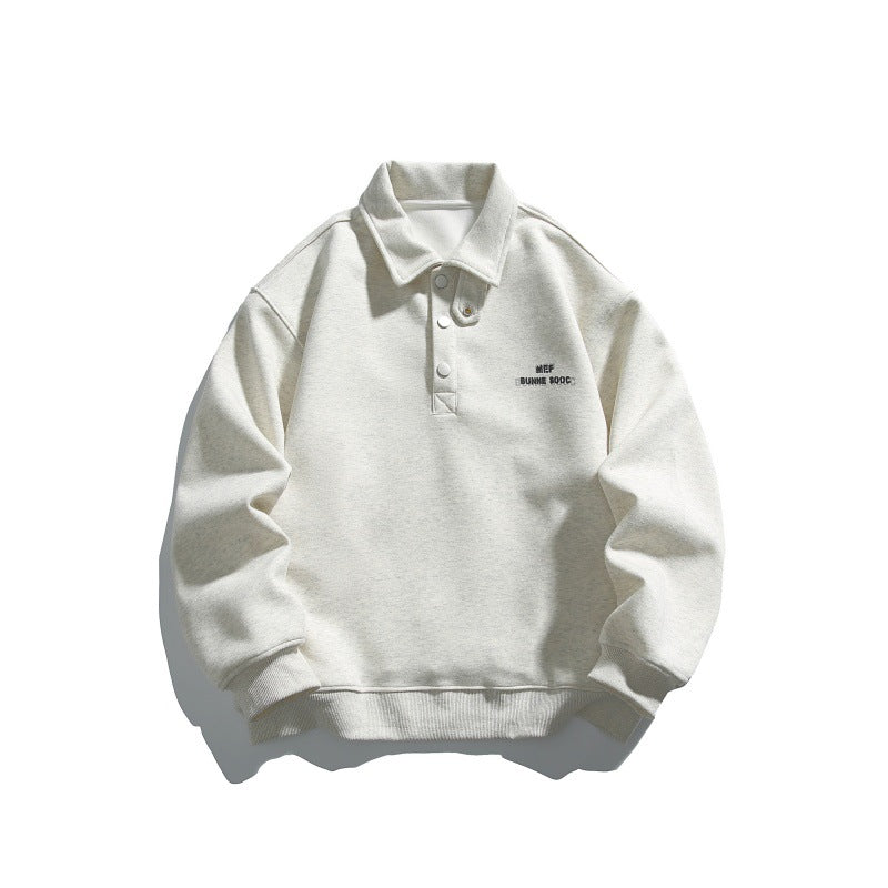 Unisex Casual-Polo-Sweatshirt mit kurzem Druckknopfverschluss und geripptem Saum Shop Nory