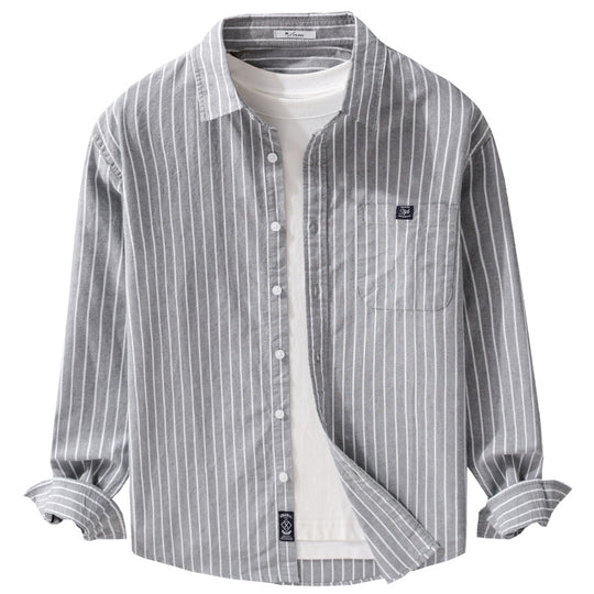 Herren Gestreiftes Baumwoll-Langarmhemd im Relaxed-Look mit Kentkragen und Brusttasche Shop Nory