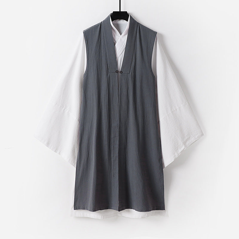Herren Ärmellose Hanfu-Weste mit offenem Frontschnitt und dekorativem Knebelverschluss Shop Nory