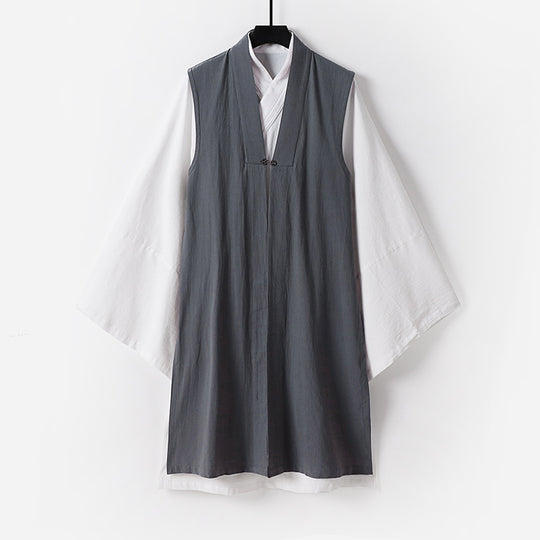 Herren Ärmellose Hanfu-Weste mit offenem Frontschnitt und dekorativem Knebelverschluss Shop Nory