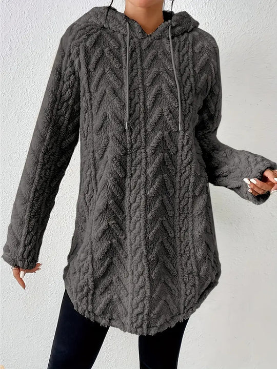 Damen nan kuschelige Kapuzenjacke aus Teddyfleece mit Zopfmuster und gerafftem Saum Shop Nory