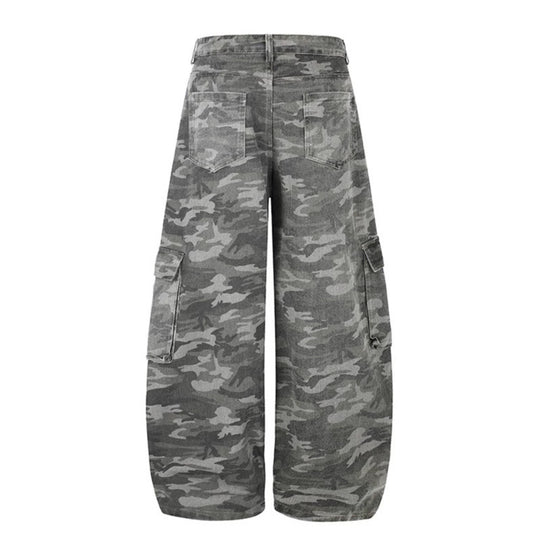 Damen Weite Cargo-Hose im Camouflage-Look mit Applikationen und Multi-Taschen Shop Nory