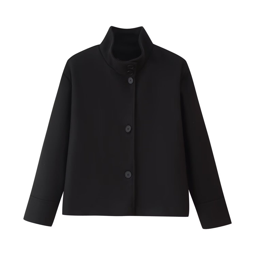Damen Kurze kastige Jacke mit Stehkragen und durchgehender Knopfleiste Shop Nory