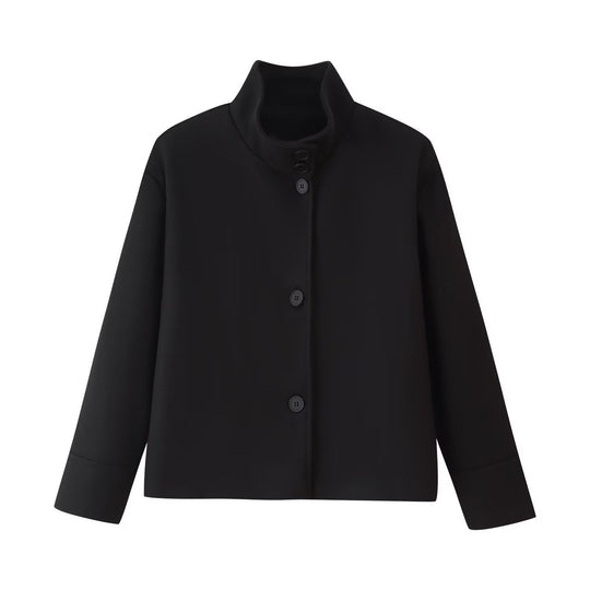 Damen Kurze kastige Jacke mit Stehkragen und durchgehender Knopfleiste Shop Nory