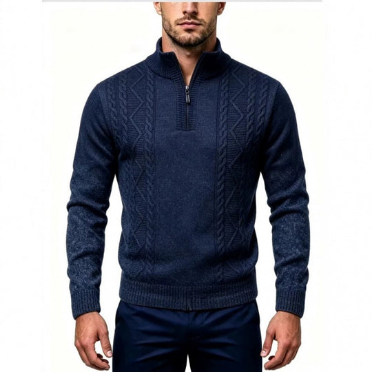Herren Strukturierter Halbzip-Pullover mit Stehkragen und Zopfmuster-Details Shop Nory