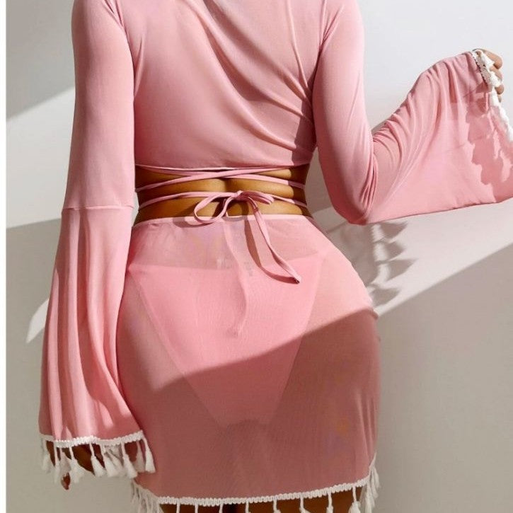 Damen Set aus luftiger Bluse mit langen Ärmeln und Taillenslip