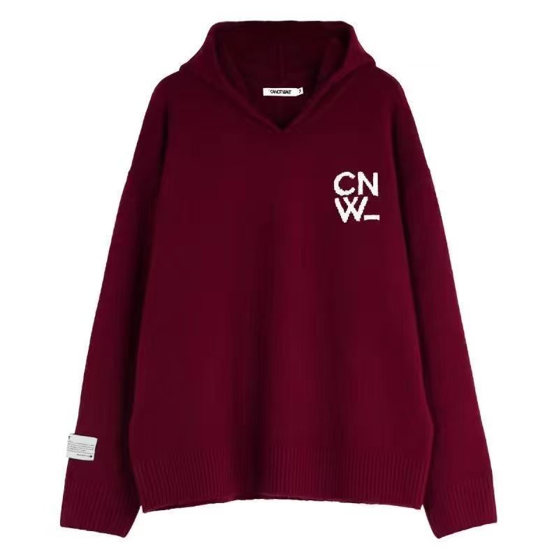 Unisex Oversized Kapuzenpullover mit V-Ausschnitt aus Feinstrick und Logo-Stick Shop Nory