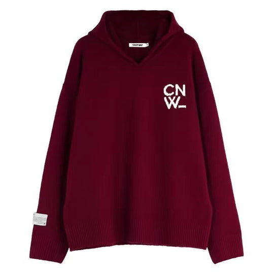 Unisex Oversized Kapuzenpullover mit V-Ausschnitt aus Feinstrick und Logo-Stick Shop Nory
