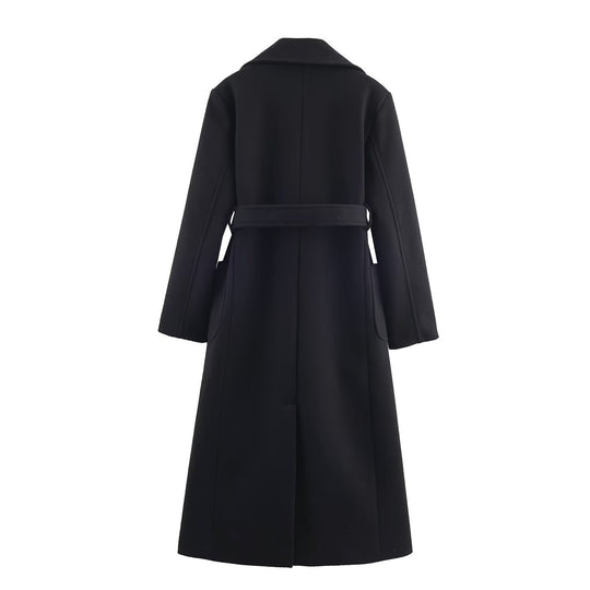 Damen Longline-Mantel mit breitem Revers und Bindegürtel Shop Nory