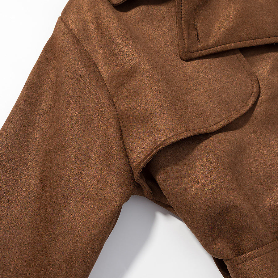 Damen Langer Doppelreihiger Mantel im Trenchcoat‑Stil mit Taillengürtel und Ärmelriegel Shop Nory