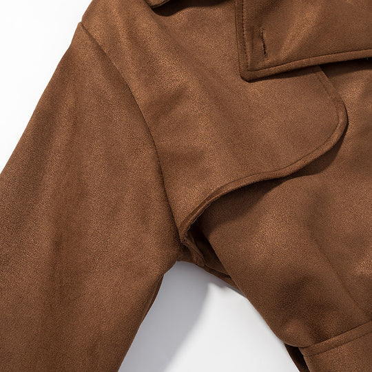 Damen Langer Doppelreihiger Mantel im Trenchcoat‑Stil mit Taillengürtel und Ärmelriegel Shop Nory