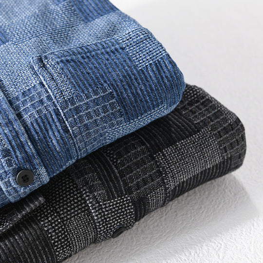 Herren Strukturierte Cord-Überhemdjacke im Patchworkmuster mit Kentkragen Shop Nory