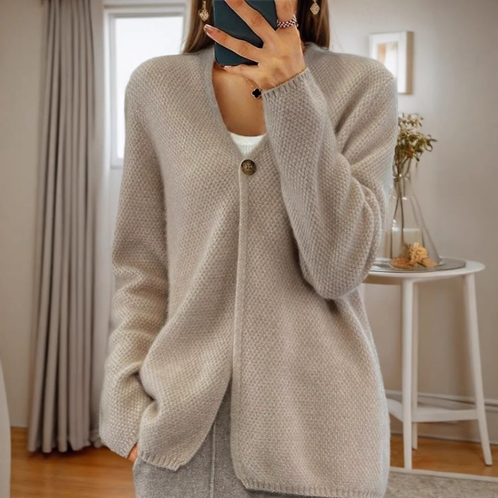 Damen strukturierter Strickcardigan mit V-Ausschnitt und verdeckter Knopfleiste Shop Nory