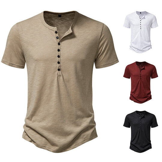 Herren Kurzarm Henley-Shirt mit dekorativer Knopfleiste