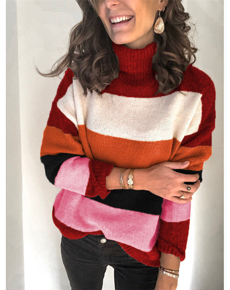 Damen Oversize Rollkragenpullover mit breiten Blockstreifen und weichem Strick Shop Nory