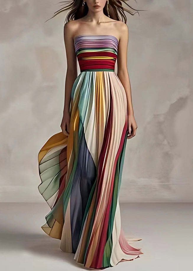 Damen Maxikleid mit Schwingenden Falten und Elegantem Bandeau-Ausschnitt