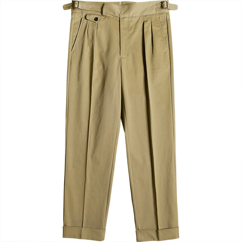 Herren Bundfaltenhose mit verstellbaren Seitenschnallen und Umschlag Shop Nory