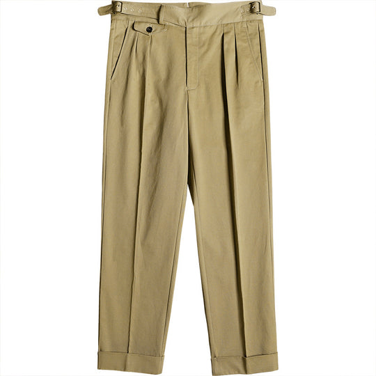 Herren Bundfaltenhose mit verstellbaren Seitenschnallen und Umschlag Shop Nory