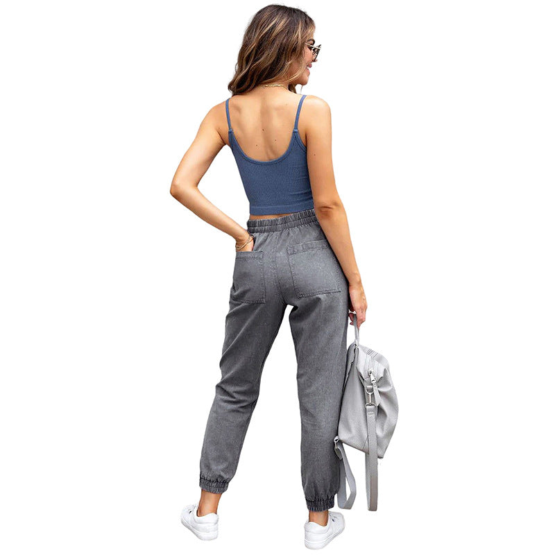 Damen Denim-Joggerhose mit Cargo-Taschen und elastischem Tunnelzugbund Shop Nory