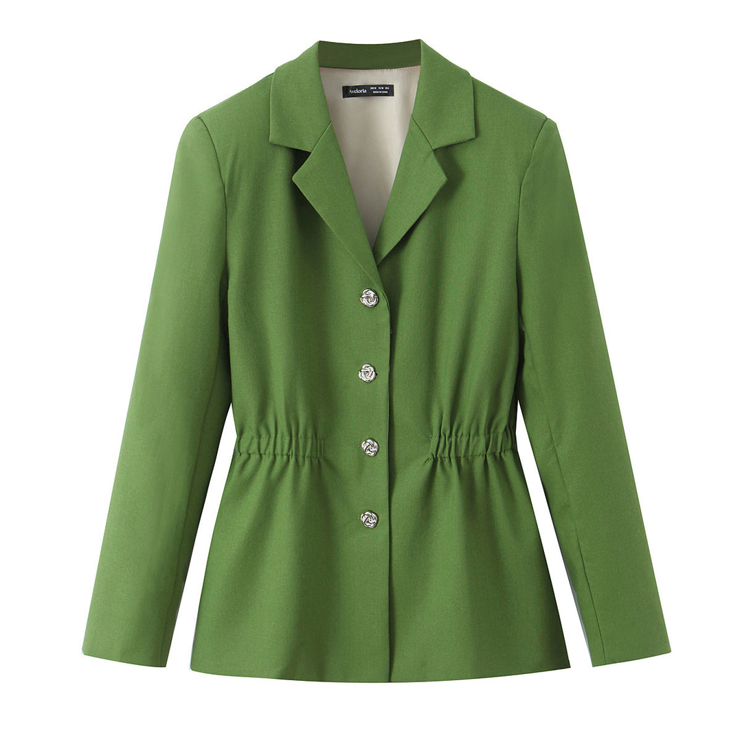 Damen Taillierter Blazer mit Tunnelzug-Taille, Reverskragen und Schmuckknöpfen Shop Nory