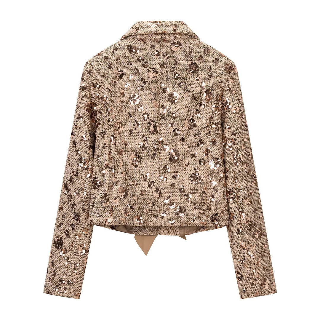 Damen Kurzblazer aus Tweed mit Paillettenbesatz und Schleifenverschluss Shop Nory