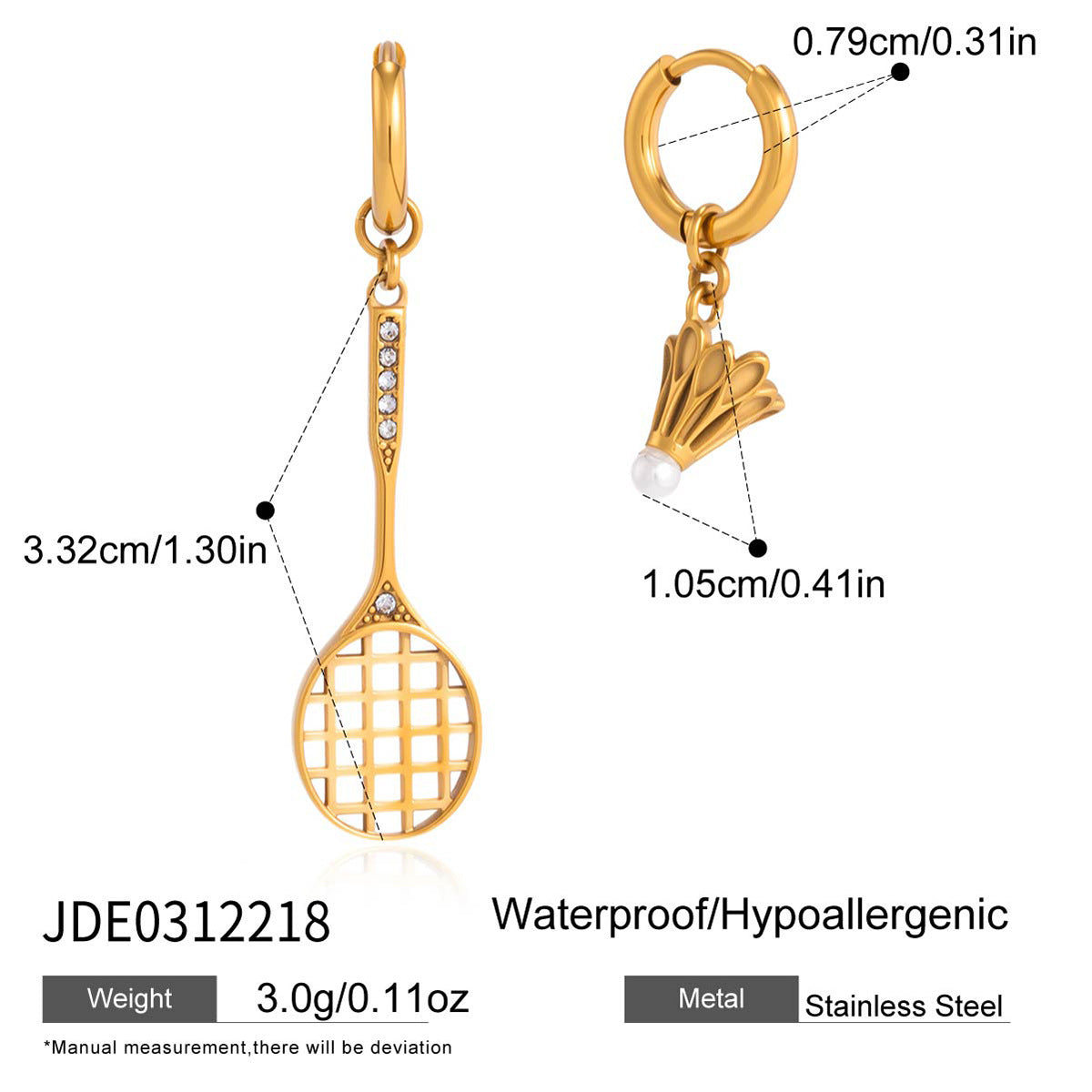 Damen Ohrhänger im sportlichen Badminton-Design mit luxuriös funkelnden Zirkonia Elemente Shop Nory